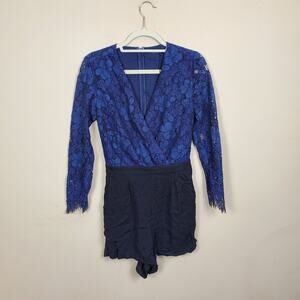 Bobi Black/Blue Lace Romper Playsuit in Size M